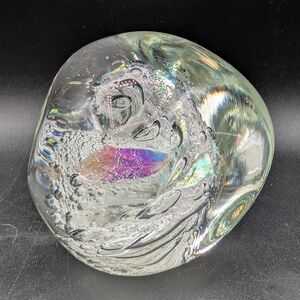 Rollin Karg Art Glass Dichroic Swirled Bubbles Paperweight, Signed